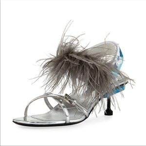 PRADA OSTRICH FEATHER VELCRO STRAP SANDAL NIB SZ39